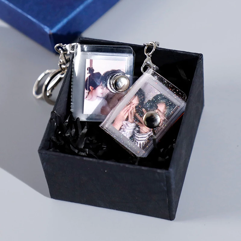 1PC Pockets Portable Key Chain Jewelry Photos Holder 1/2 Inch Mini Photo Albums For Photos Cards Small Album Book Card Holder