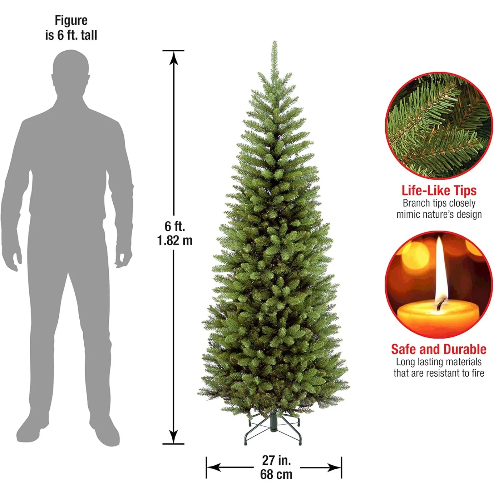 US Artificial Slim Christmas Tree, Green, Kingswood Fir, Includes Stand, 6 Feet