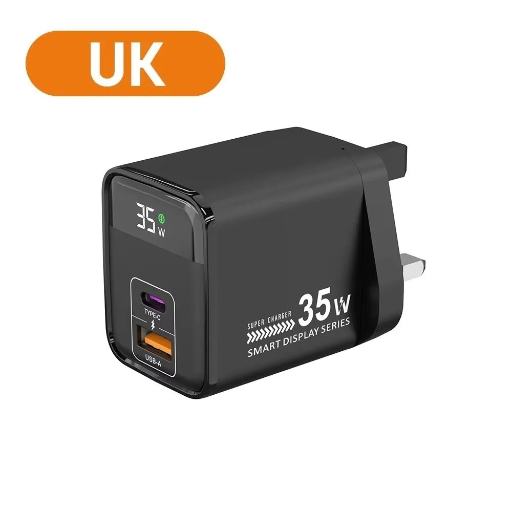 Fast Charging Mobile Phone Charger Adapter Quick Charge Digital Display Phone Charger Adapter 35W Output Phone Fast Charger