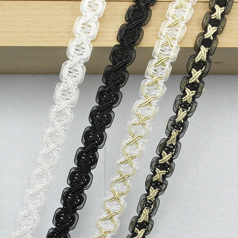 5m/16.4ft Each Bag white black chiffon lace trims handmake DIY craft clothing dress curtain curve sewing wedding accessory decor