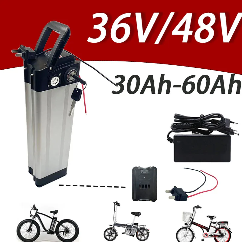 48V36VSilver Fish Folding Electric Bicycle Bottom Discharge Battery Pack 30Ah/40Ah/50Ah/60Ah for Retrospec Jax Rev Ebike+Charger