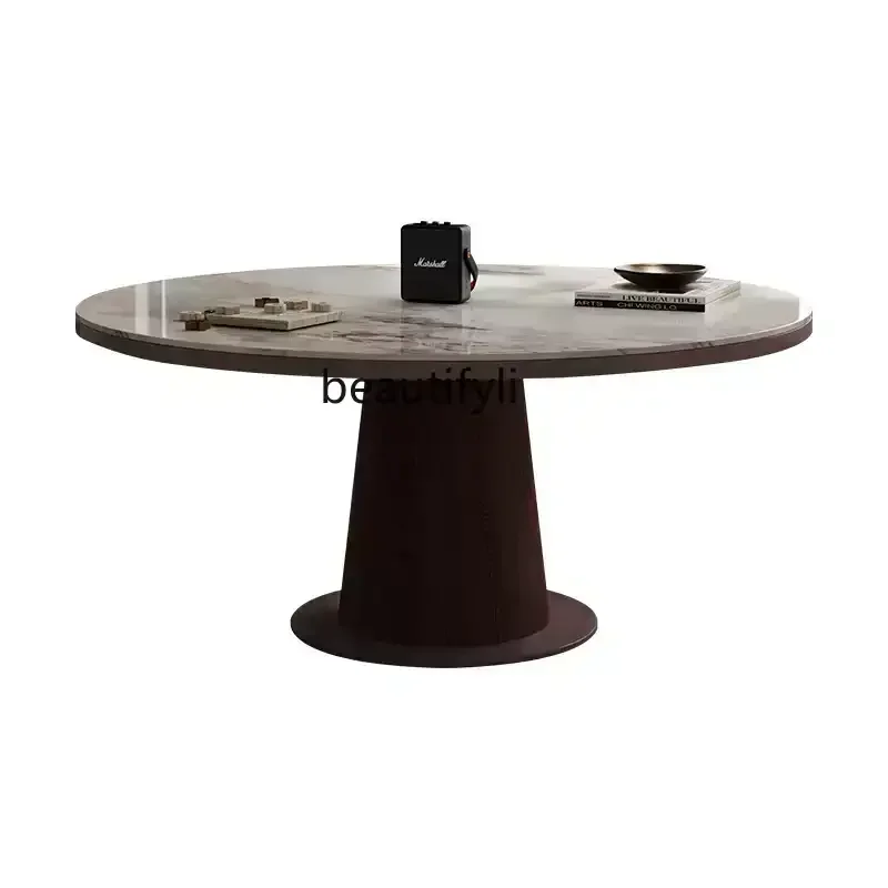 

Round dining table light luxury high-end, modern simple solid wood home high-end sense personalized rock slab dining table