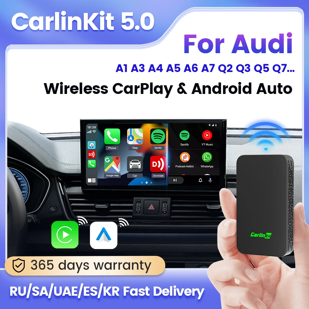 Carlinkit 5 Android Auto Wireless Adapter Smart Auto Draadloze Carplay For Audi A1 A3 A4 A5 A7 Q2 Q3 Q4 Carplay Box For Android