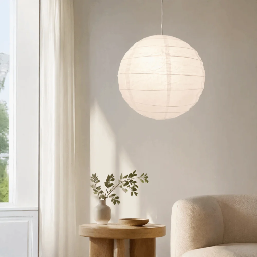 Wabi-Sabi Spherical Paper Lantern Irregular Shape Vintage Pendant Lamp Large Round LED Compatible Lampshade Home Decor