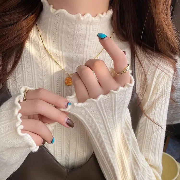 

Ele White f High Collar Sweater Women's Faion Lightweight Luxury Sle Suitable for Middle-Aged Ci Walk Cotton Pol...