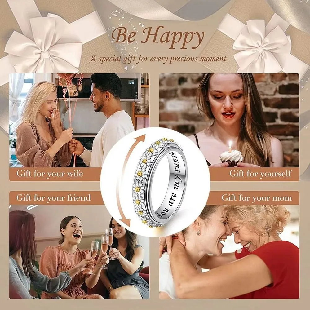 حلقة دوارة ديزي الماس الكامل للنساء ، مكافحة الإجهاد زهرة فيدجيت الدوار ، مجوهرات إصبع خمر ، حساسة