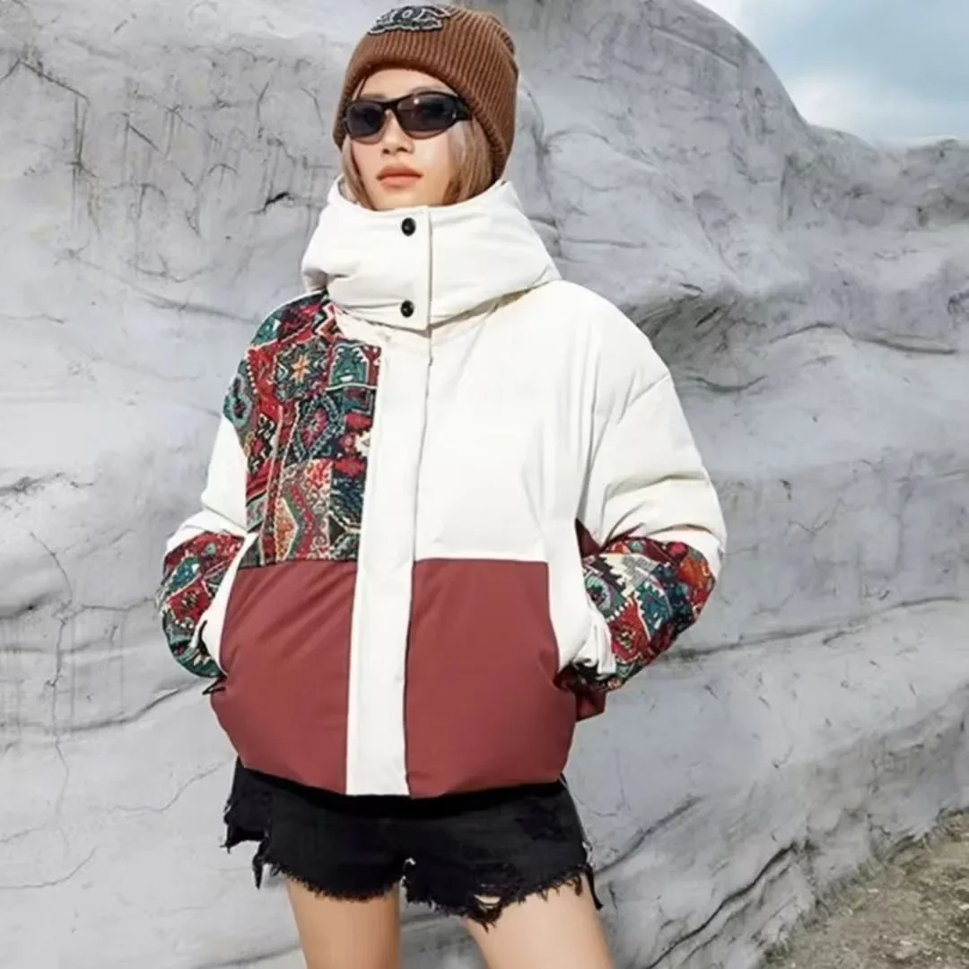 

Winter Hood Thickened White Duck DownCoat New Trendy Puffer Jacket Parka Heavy-Duty Embroidery Feather Down Jacket for Women