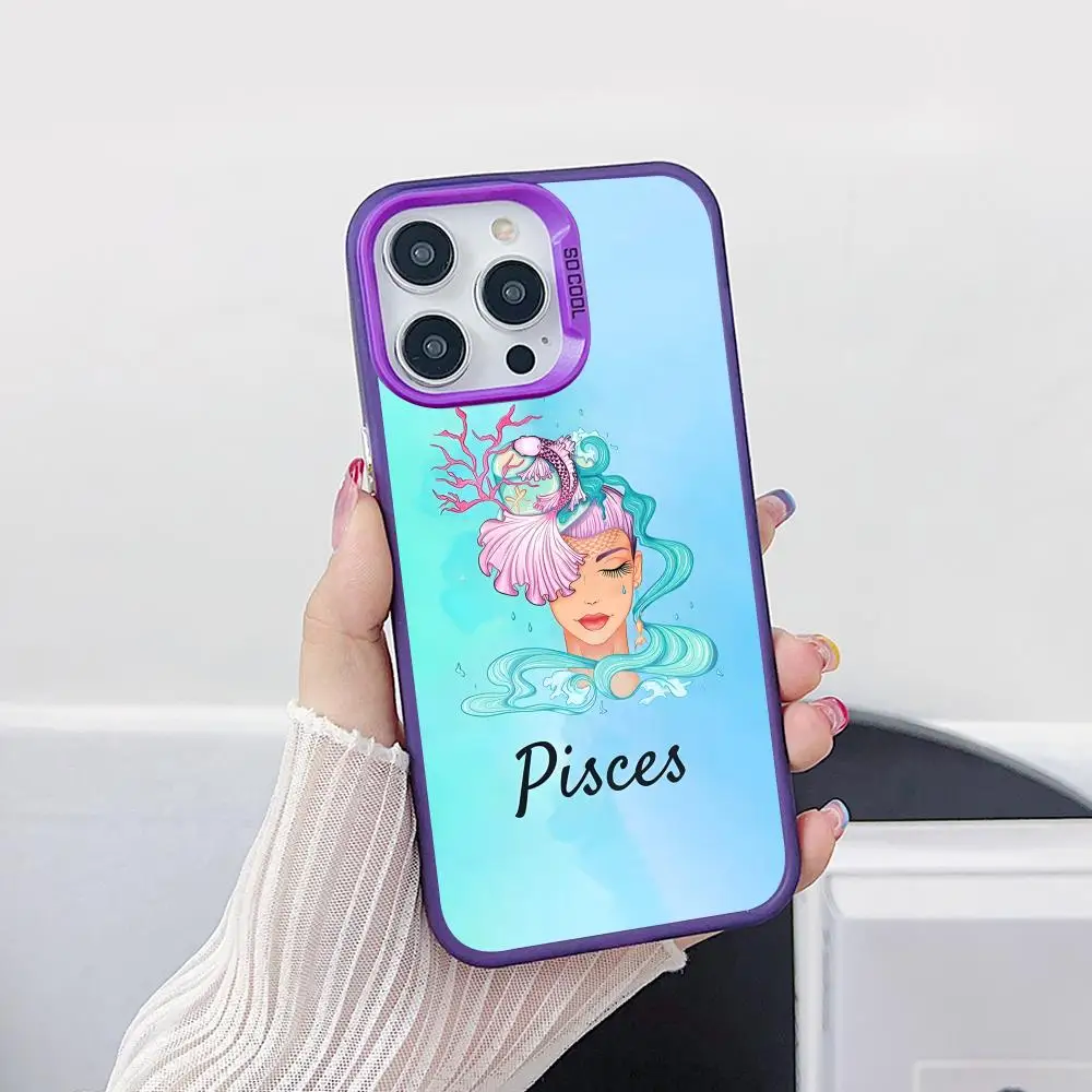 

Чехол для мобильного телефона «Знак зодиака Рыбы» для iPhone 17, 16, 15, 14, 13, 12, 11 X XR XS 8 7 Pro Max Plus, полупрозрачный фиолетовый чехол, роскошный