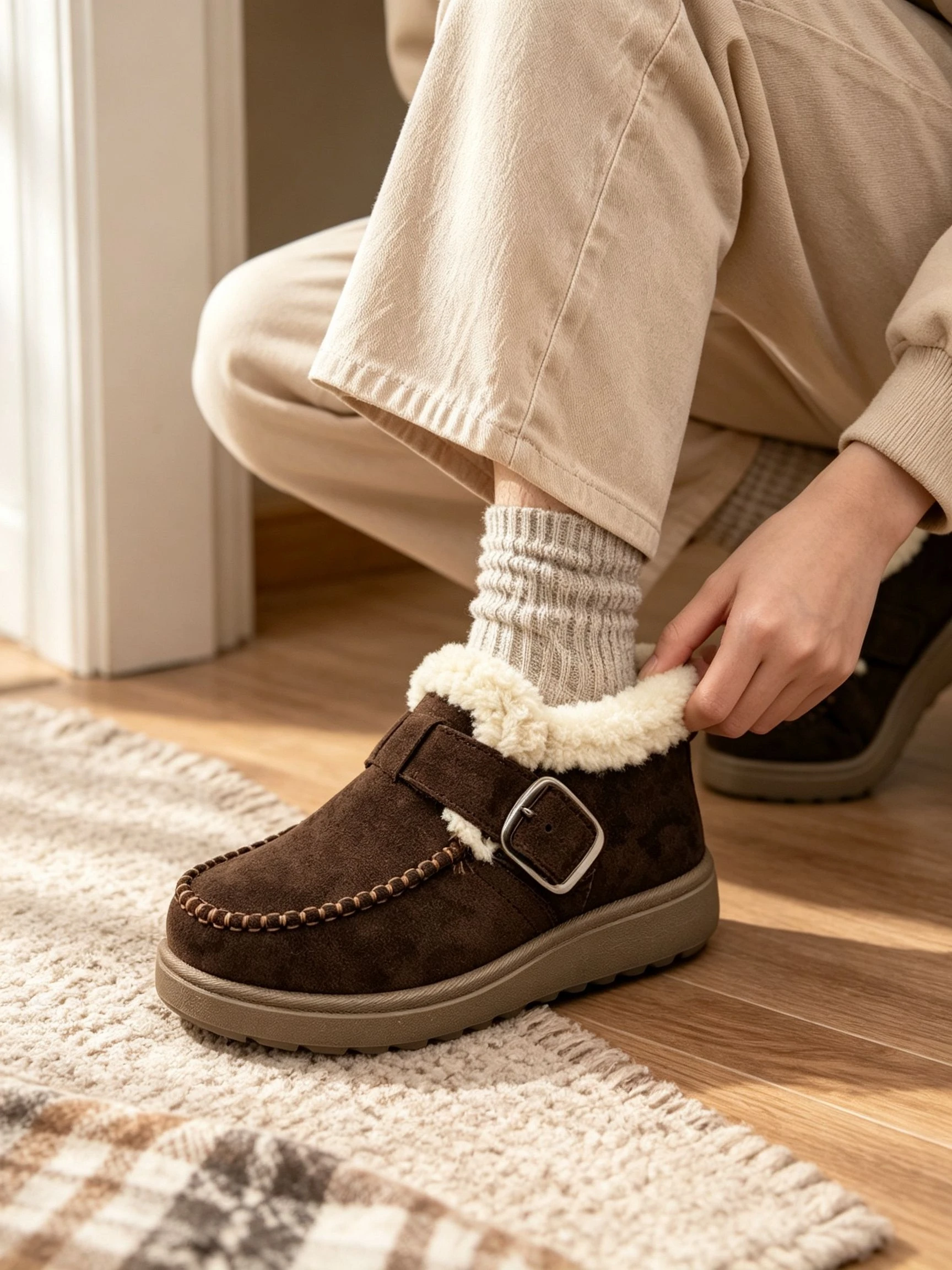 Damen-Stiefeletten mit Fellfutter, Plüsch-Schneestiefel, Warme Kurzstiefel mit Dicker Sohle, Braune Damenstiefel, 2026 Winter-Trend Neuer Stil – Detail 10