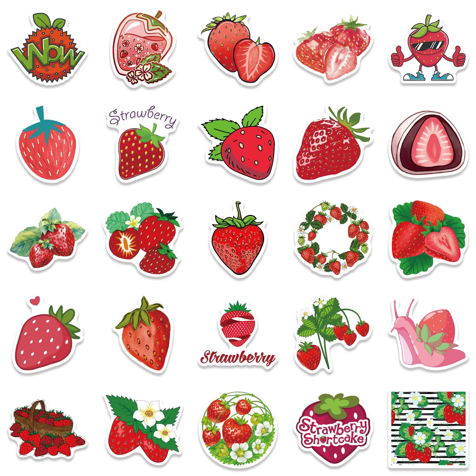 50 Stuks Vers Fruit Aardbeien Sticker Leuke Creatieve Prachtige Patronen voor DIY Laptop Scrapbook Decoratie Student Art Leveranties