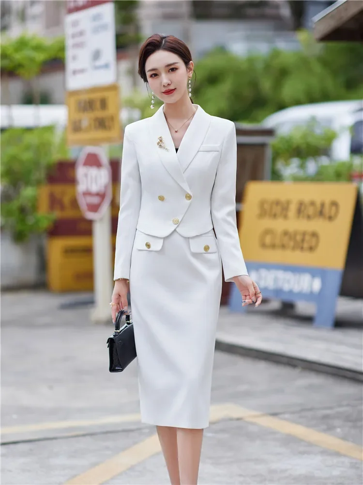 

New 2024 Spring Profession Set Women Crop Top And High Waist Pencil Skirts Korean Slim Chic Office Lady 2 Pieces Set Skirt Suits
