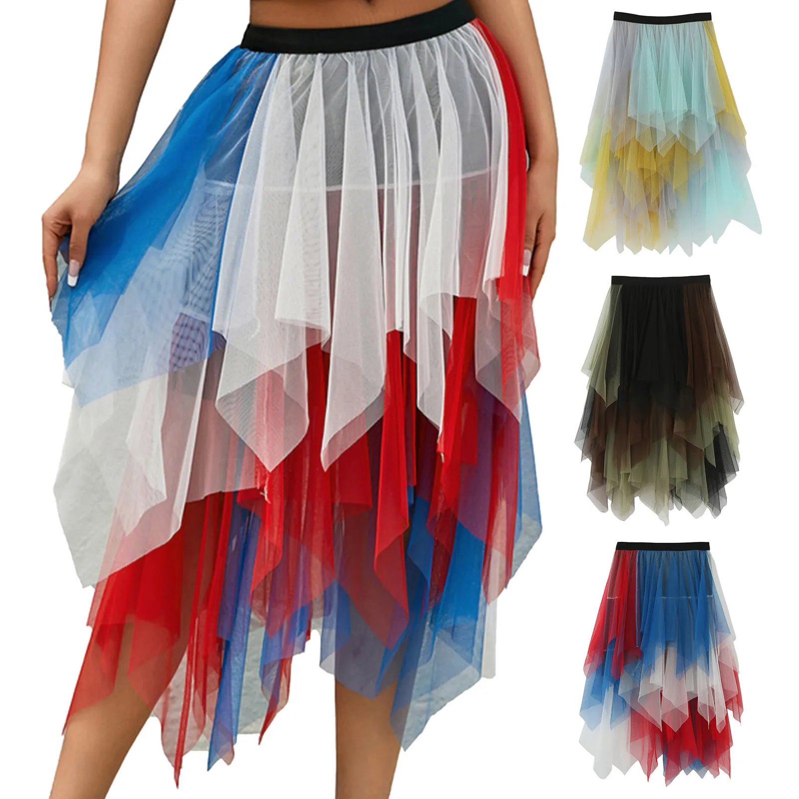 Women's Tulle Skirt Ruffle Multilayer Mesh A Line Tier Tutu Prom Skirt Overalls Women Leather Skirt Flared A Line Midi Skirts