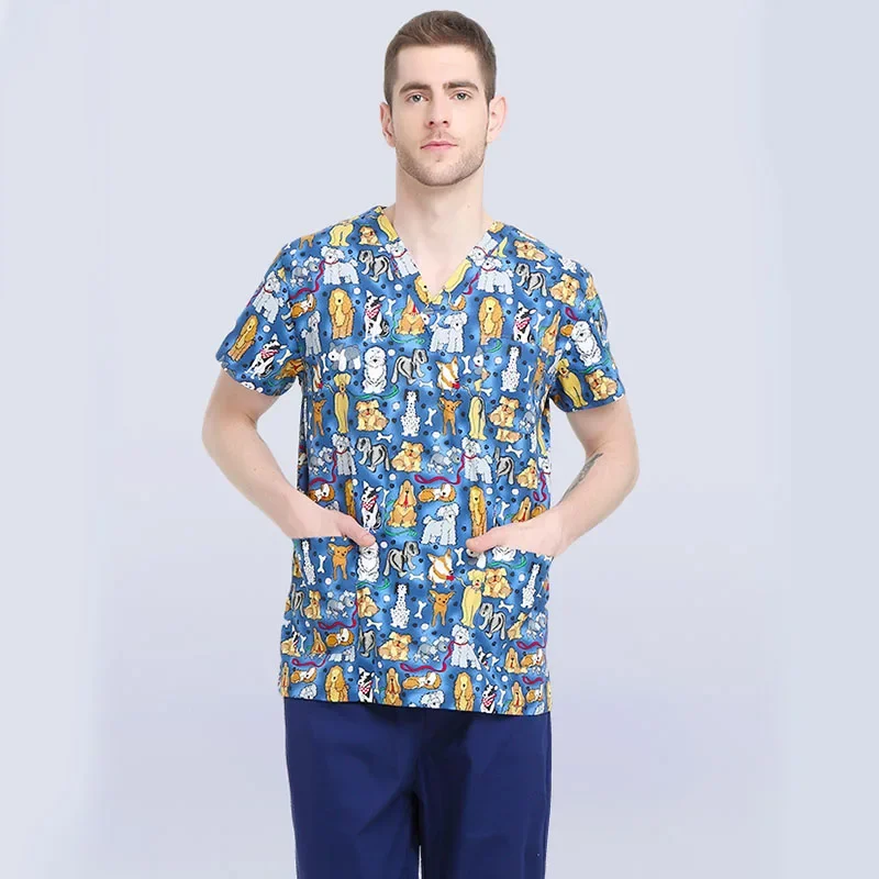 Uniformes de travail hospitaliers avec impression, vêtements de propor, chemisier médical à col en V, clinique dentaire, infirmière médicale, manches courtes