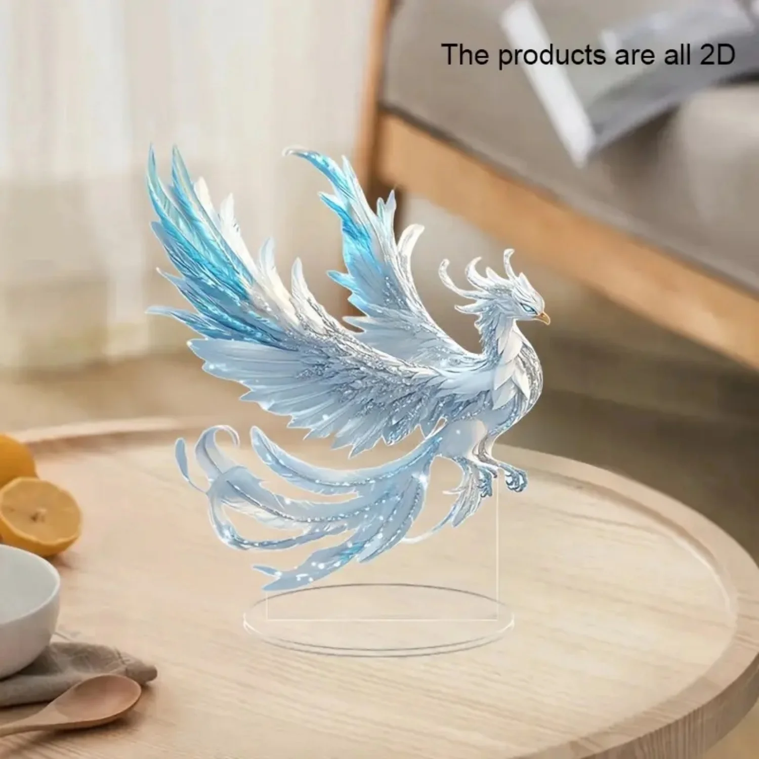 Crystal Phoenix Acrylic Statue,2D Flat Figurine,Home,Office,Cafe,room,Studio,display Case,Table Ornament Desktop Decor Kit