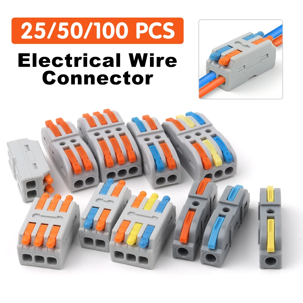 

25/50/100 PCS Push-in Electrical Wire Connector Butt Terminal Block Docking Type Mini Universal Fast Wiring Cable Connectors