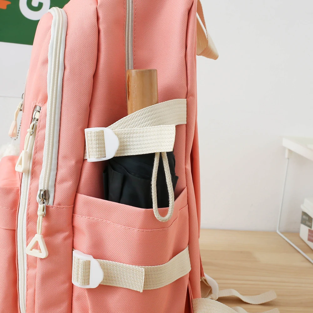 5pcs Backpack Combo Set Large Capacity Patchwork Handbag Canvas Students Lightweight Bookbag Daypack with Anti-Theft Pocket Kit