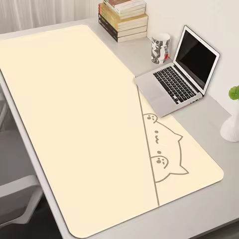 Kawaii White Cat with Paws Mouse Pad Anime Deskmat Gaming Laptop Mousepad Minimalistic Office Carpet Gamer Keyboard Mouse Mat