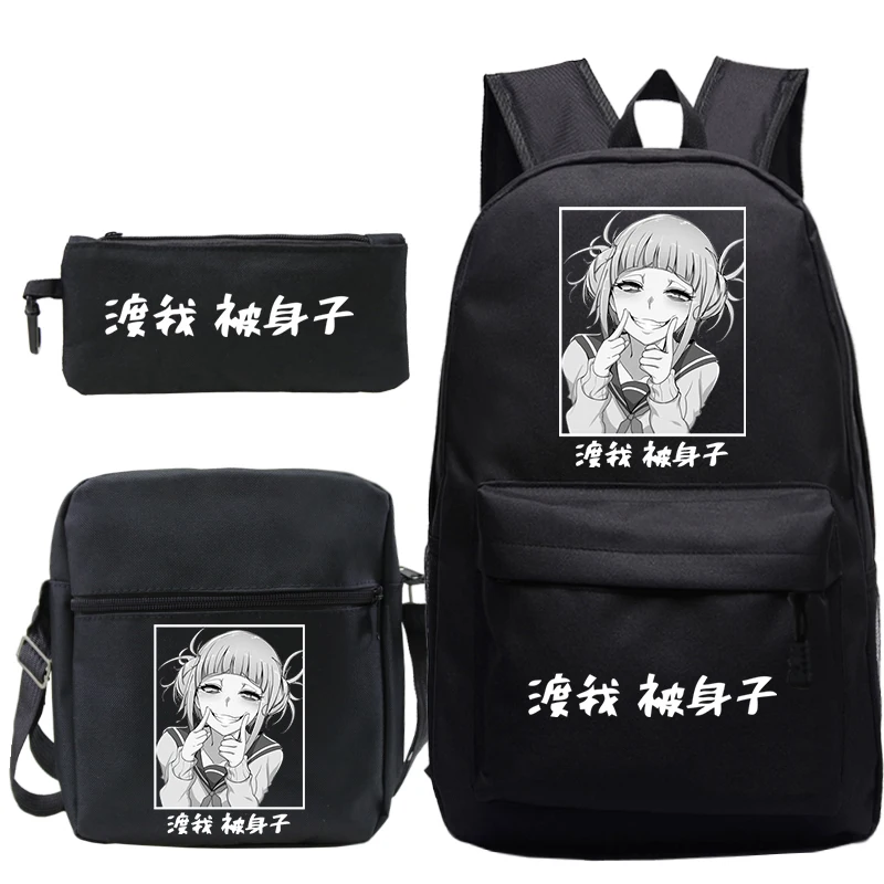 Anime My Hero Academia Himiko Toga plecaki 3 sztuk/zestaw chłopcy/dziewczęta Kawaii torby szkolne Cartoon Bookbag plecak Manga dla dzieci