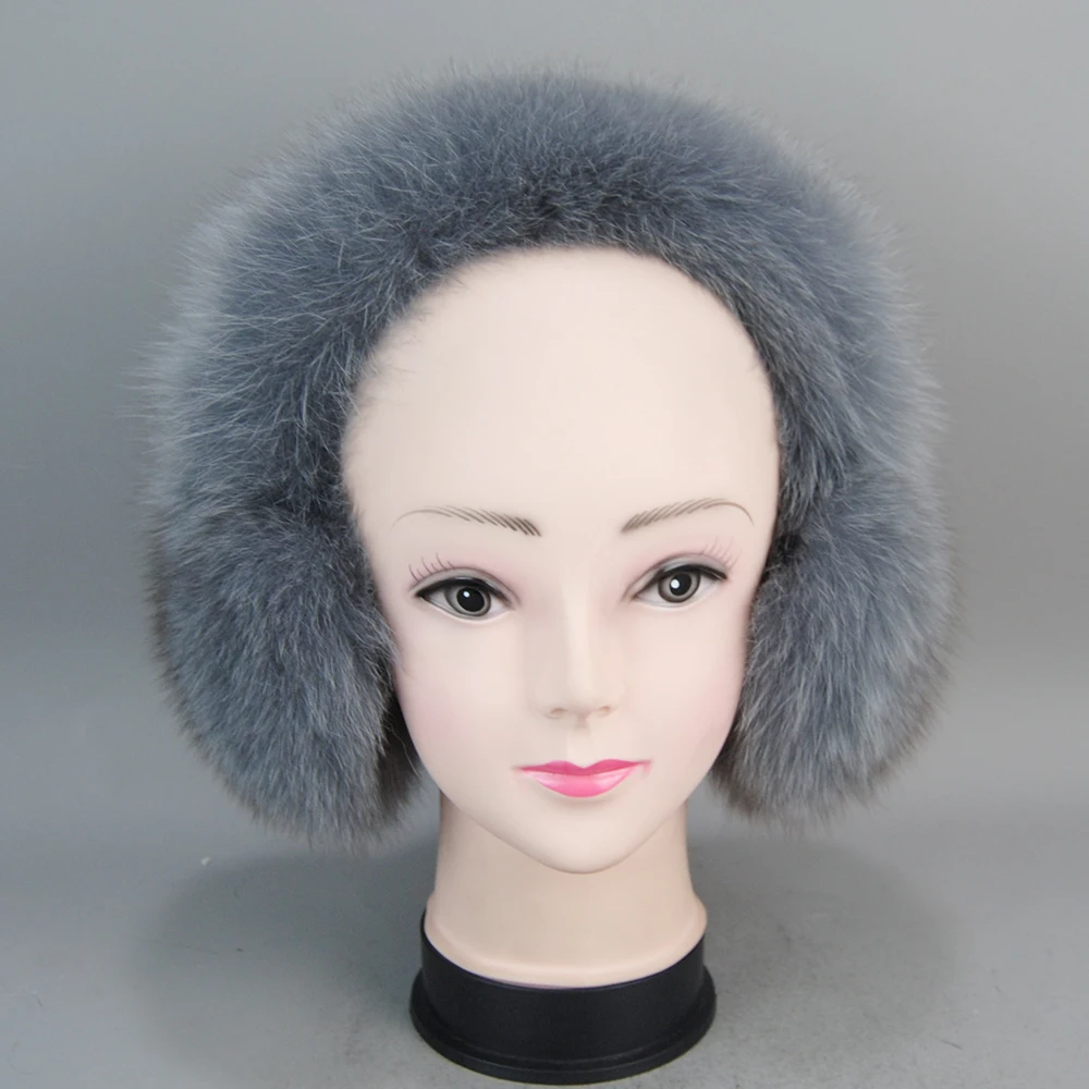 Donne 100% Soffice Lusso Naturale Pelliccia di Volpe Paraorecchie Peluche Inverno Caldo Grandi Pompon Pelliccia di Volpe Paraorecchie Ragazze Vera Pelliccia di Volpe Paraorecchie