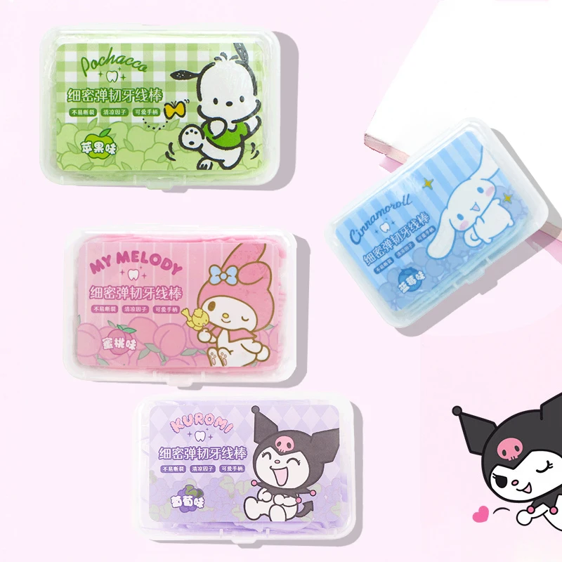 50pcs Sanrio Floss Toothpick Set Colorful Fruit Flavor Dental Floss Pick Portable Toothpick Floss Teeth Cleaner With Storage Box