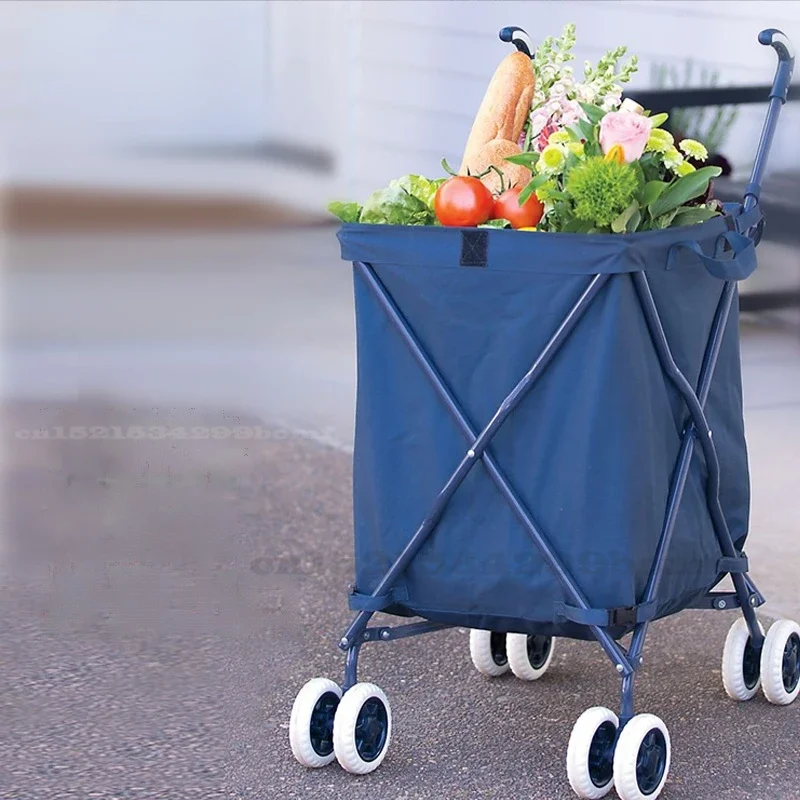 Heavy-Duty Folding Shopping Cart, Washable Cover, Carbon Steel Utility Trolley, Shopping, Laundry, Camping Cart