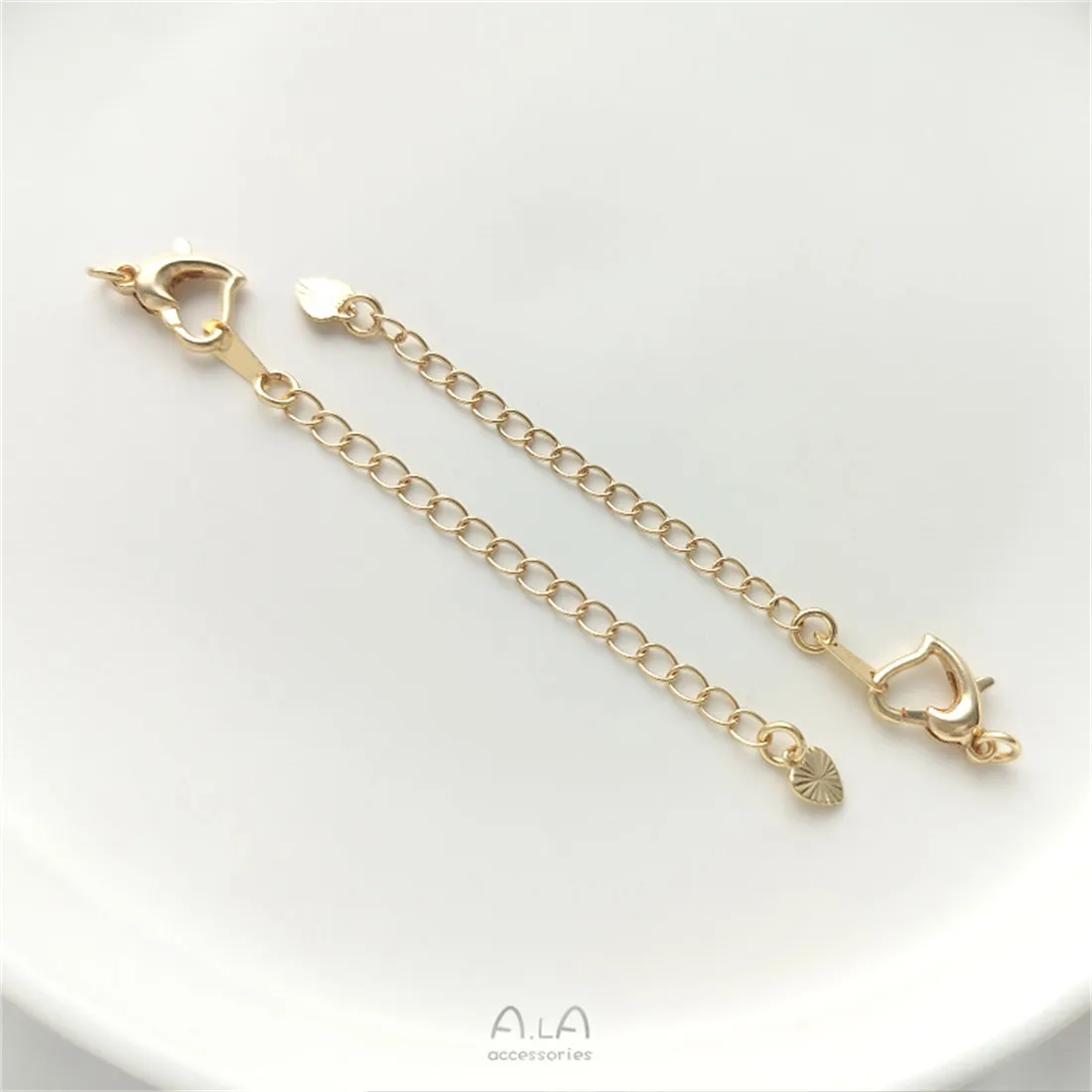 14K Gold-plated Heart-shaped Lobster Buckle Extension Chain Drop Heart-shaped Love Tail Chain Diy Bracelet Necklace Chain B782