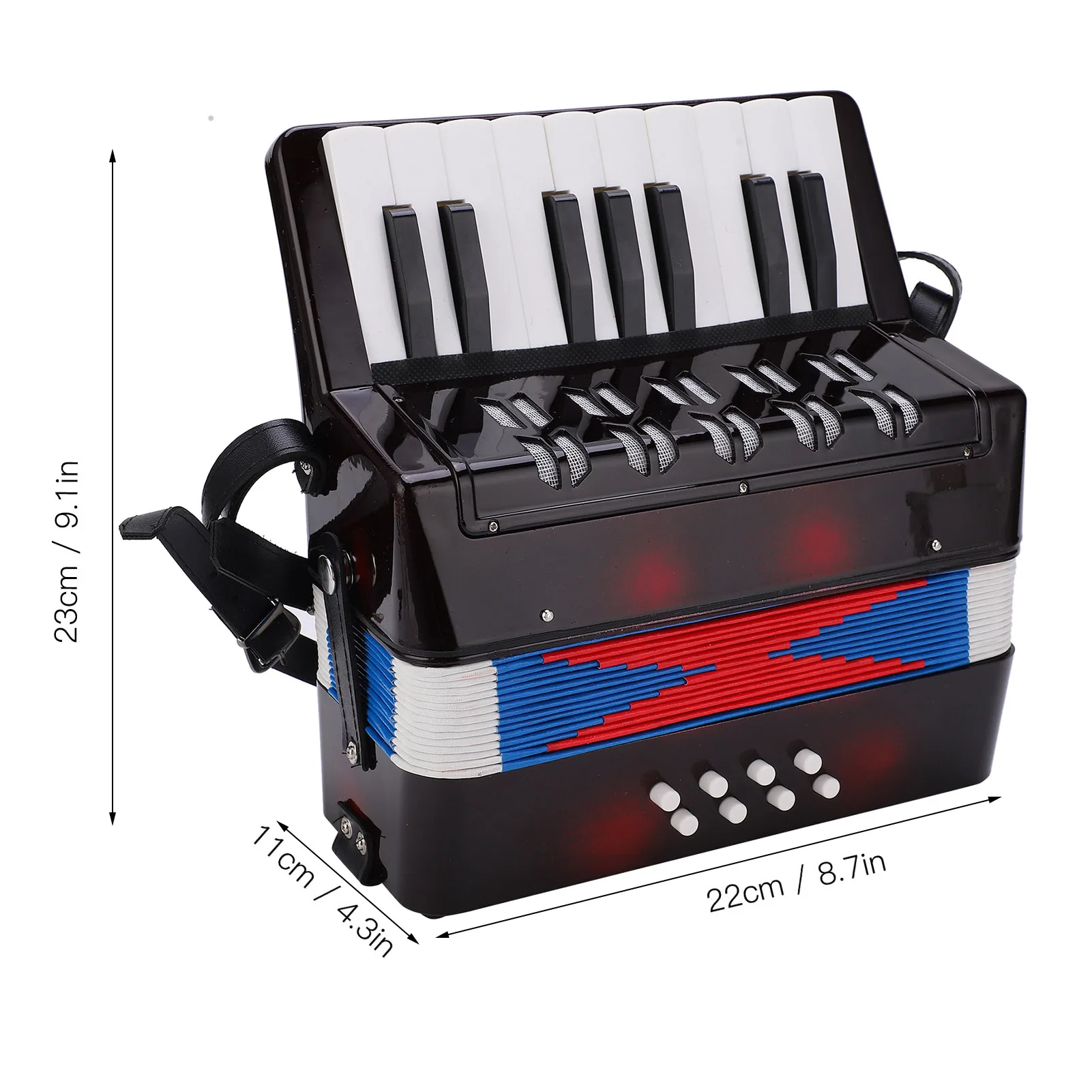 Accordion Musical Piano Keyboard Toy Rhythm Training Spring Instrument 17 Key 8 Bass Black