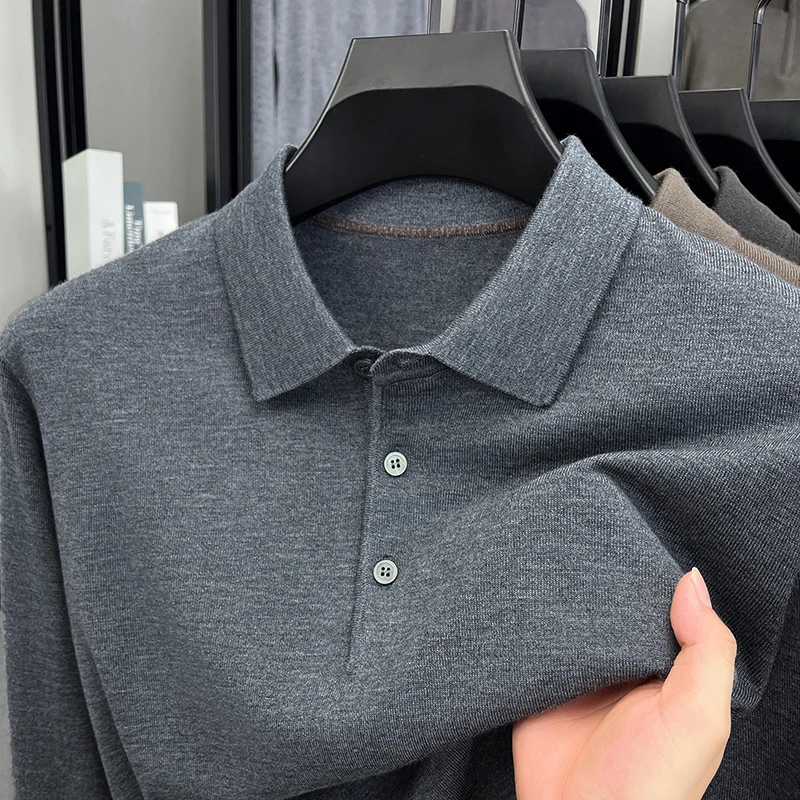 

High Quality Silk Wool Knitwear Men 2025 Autumn Classic Sweater Polo Shirt Long Sleeve Jumper Casual Turn Down Collar Knit Tops