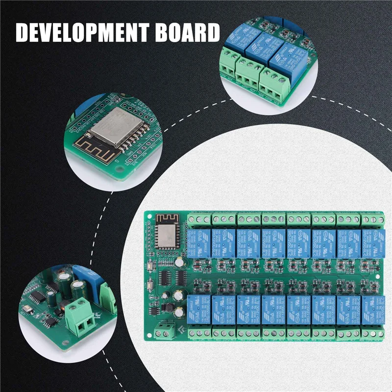 

ESP8266 WIFI 16-канальный релейный модуль ESP-12F Мощность макетной платы, 16-позиционный релейный модуль, режим питания 12 В