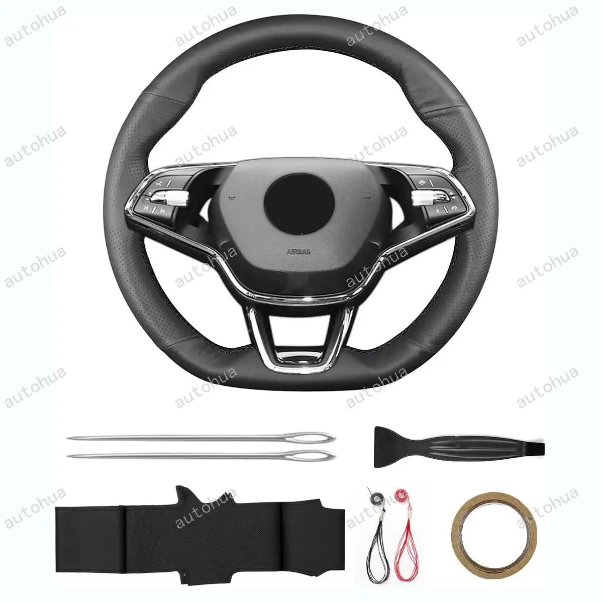 

Hand Stitched Steering Wheel Cover for Skoda 2023 Enyaq RS iV/2022 Karoq/2022 Fabia Monte Carlo Non-Slip Breathable Leather