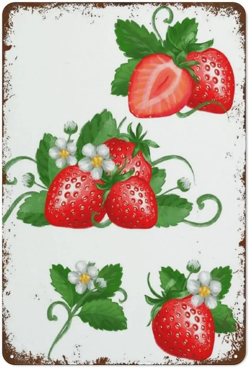 Strawberry Art Strawberry Watercolor Cute Berry Farmhouse Warehouse Barn Metal Plaque Novelty Warning sign Retro Metal Decoratio