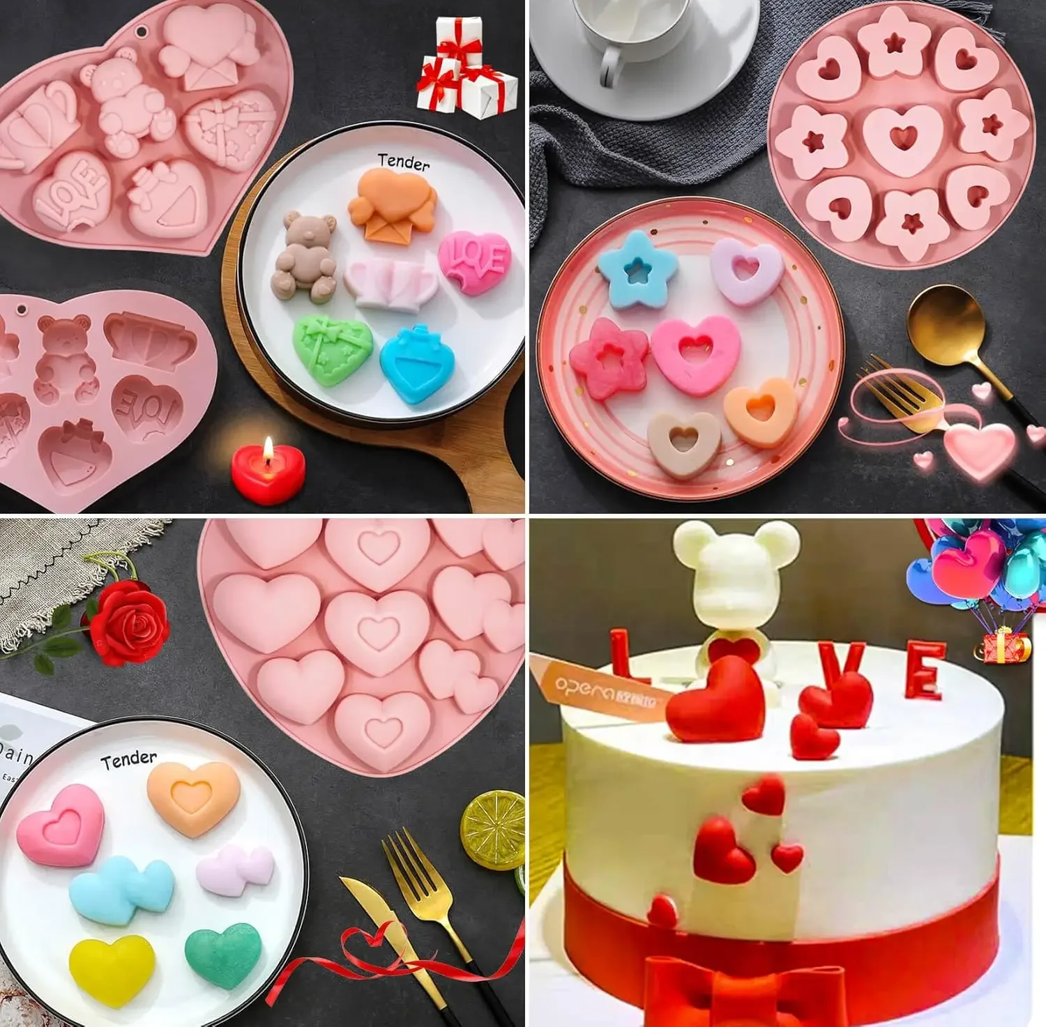 

VERIDIAN 3 Pack Heart Shape Silicone Molds Donut & Candy Chocolate Mold for Cakes Puddings Soaps Cake Tools Baking Accessories