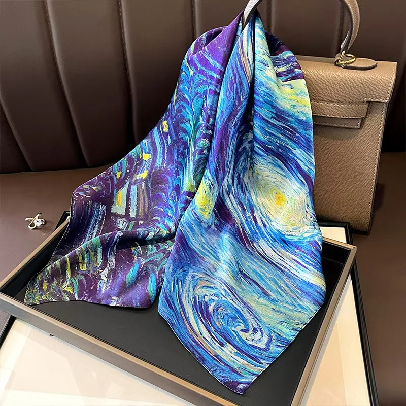 

100% SILK VAN GOGH STARRY NIGHT 65X65CM SILK SCARF