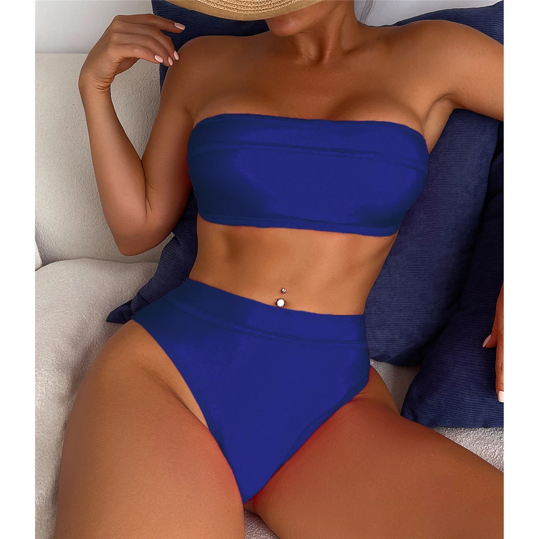 Sexy Bandeau-Bikini mit hohem Beinausschnitt, Damen-Badeanzug, Bikini mit hoher Taille, zweiteiliges Bikini-Set, Badebekleidung, Badeanzug, Modell V5444. – Detail 16
