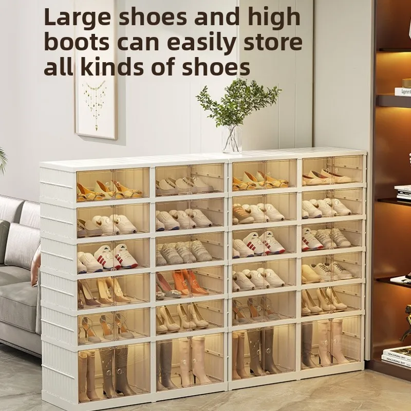 

Transparent Shoes Foldable Storage Box Free Installation Shoe Box Living Room Storage Shoe Cabinet Multi-functional Folding Shoe