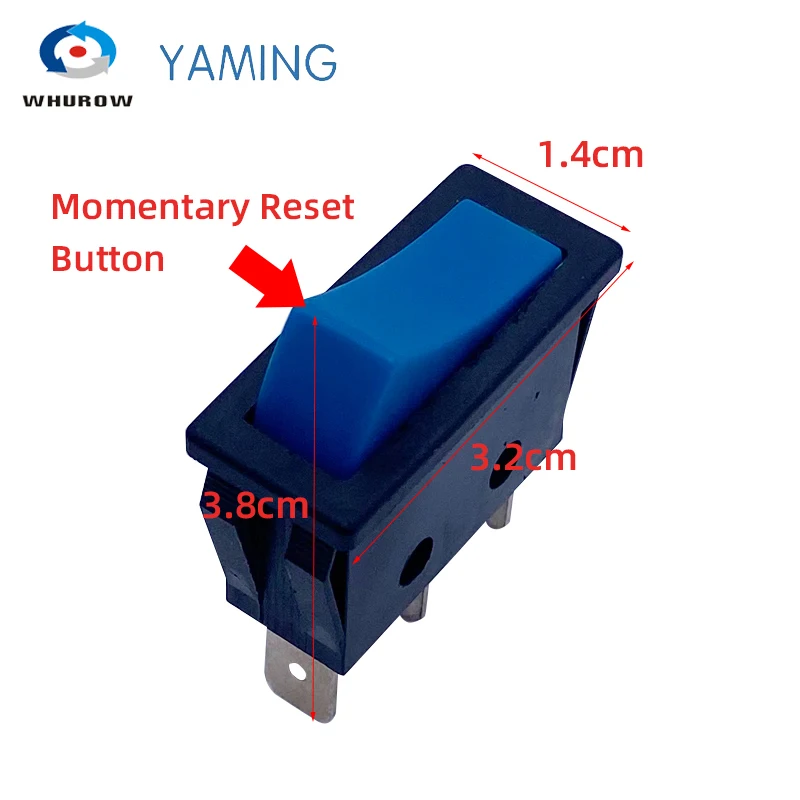 10pcs Rocker Switch Reset Momentary Mini Blue Push Button KCDF-108 Two Position 16A 250VAC Three Pins Electrical Brass Pins