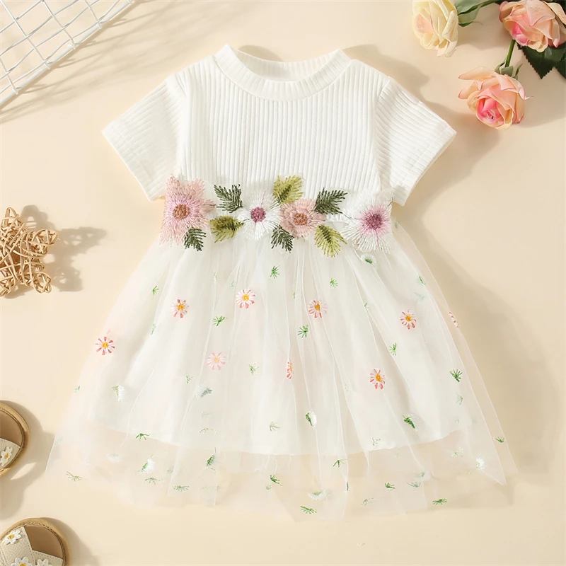 Mädchenkleider für Frühling und Herbst, Blumenmuster, langärmelig, flauschig, schlichtes Babykleid, niedliches, lässiges Mädchenkleid für Kinder