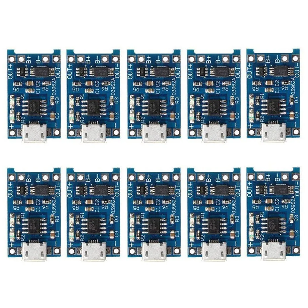 

10Pcs 5V 1A 18650 Lithium Battery Charging Board TP4056 Lithium Battery Charging Board Micro-USB Charge Module Protect