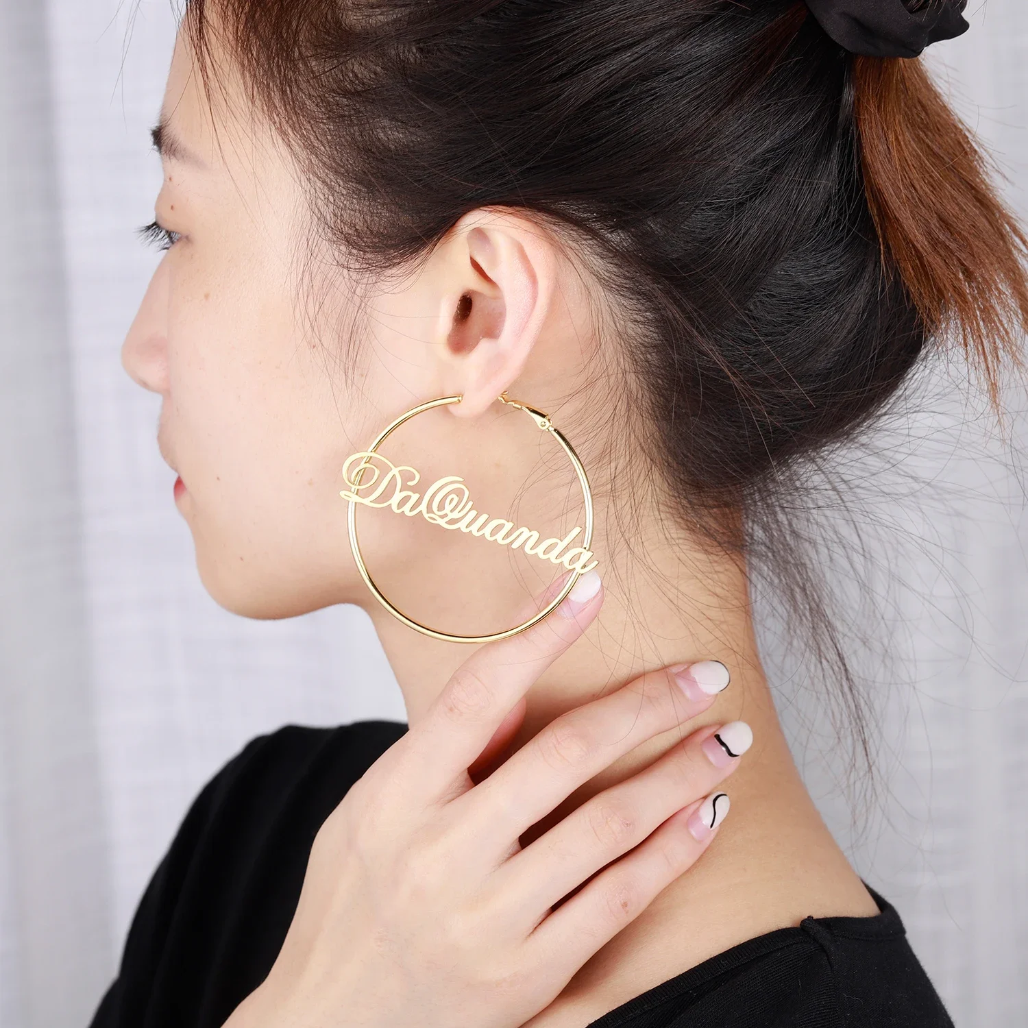 Personalized Hoop Name Earrings Custom Circle Big Nameplate Hoop Women Wife Name Christmas Earring Gift for Her Drop Earrings