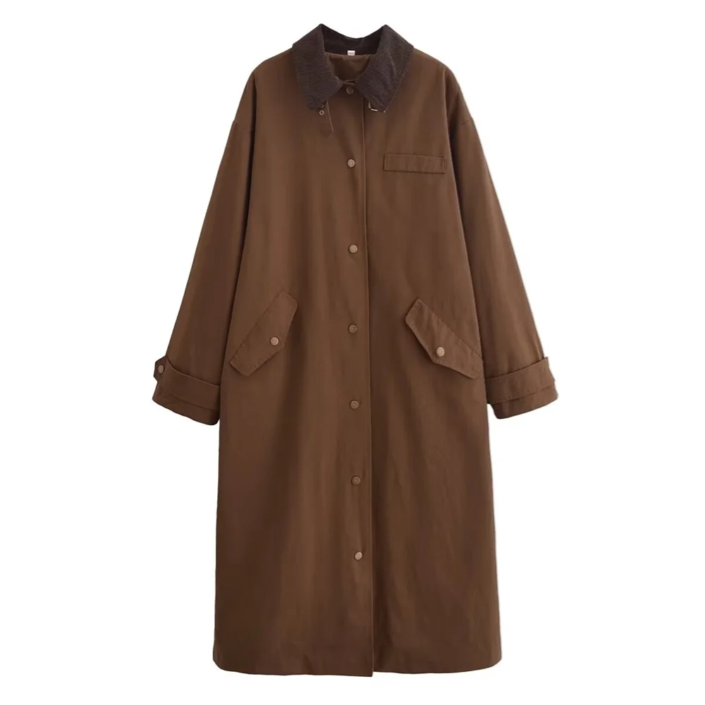 

BM&MD&ZA2024 Autumn New Women's Clothing Style Simple and Loose Versatile Collar Splicing Waxing Effect Long Wind Coat