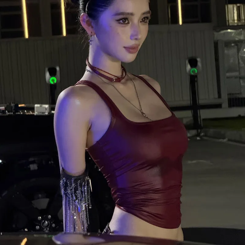 

Solid color vest women's Edgy clothes Y2k solid color square neck sleeveless sexy vest T-shirt top women