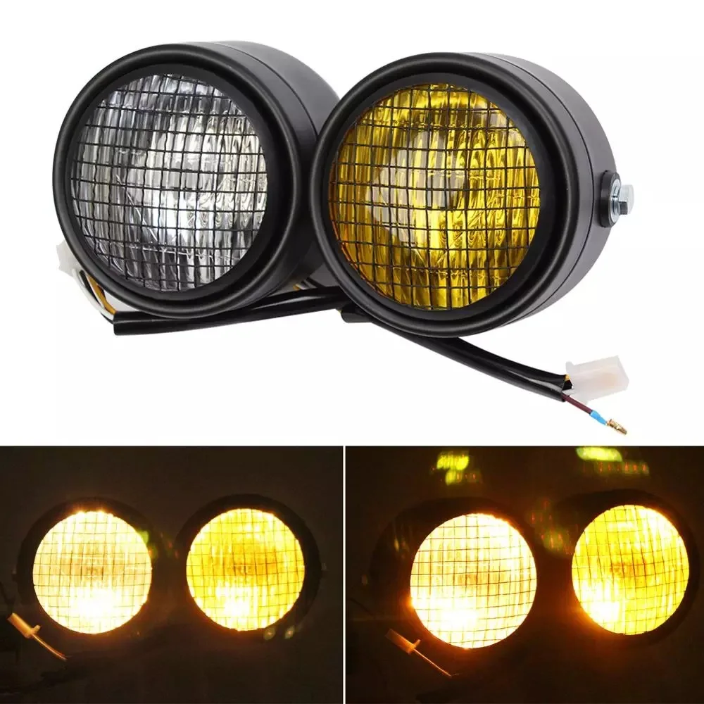 

New motorcycle headlight, retro modified front headlight, grid dual-light front headlight