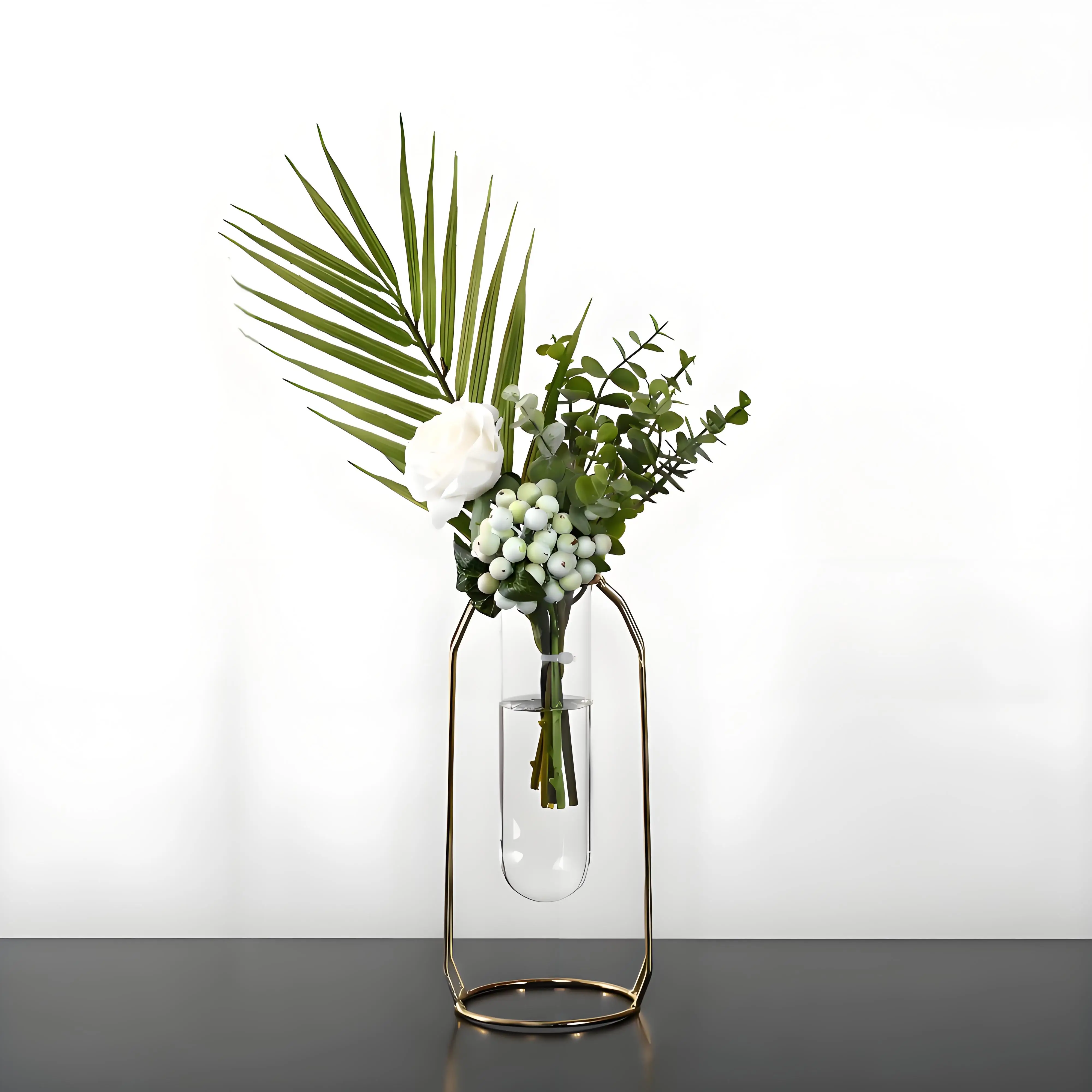 Modern Nordic Iron & Glass Vase - Elegant Flower Holder for Home, Office, Dining Table, Living Room Decor