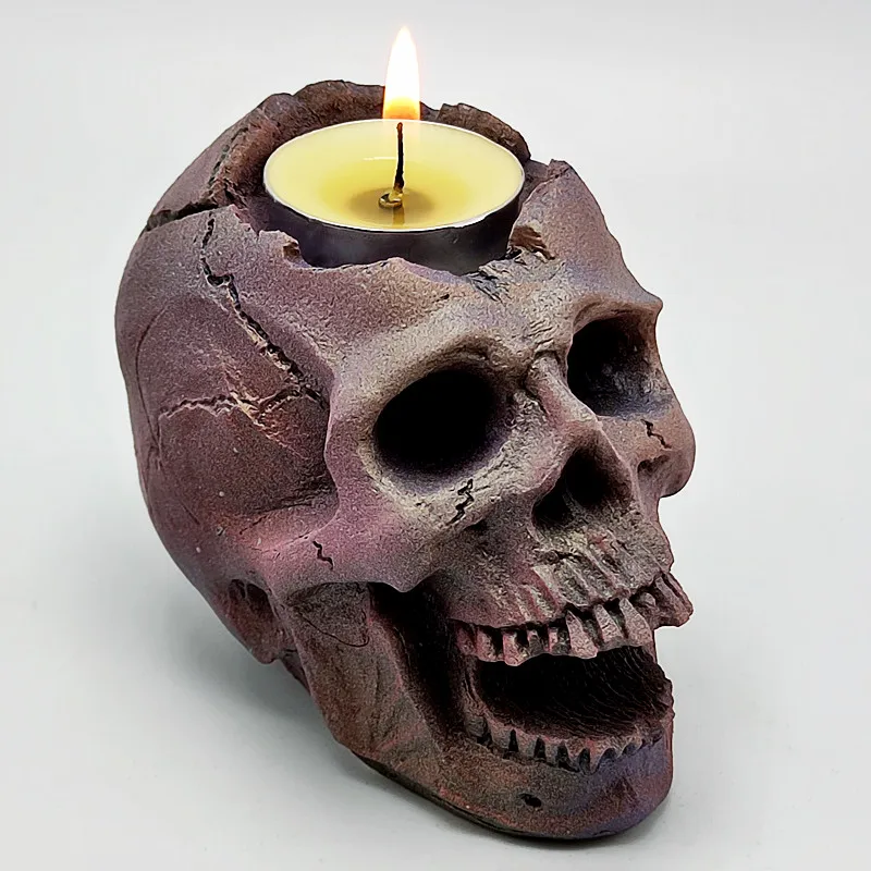 Halloween decoration tools silicone mold open mouth skull candle holder diy concrete resin plaster model making mold