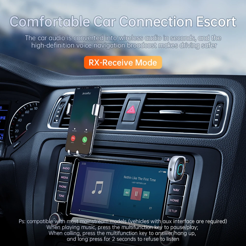 2in1 Bluetooth 5.3 Transmitter Wireless Car Adapter Bluetooth Stereo Receiver 3.5mm Aux Jack Adapter Car Kit Wireless Handsfree