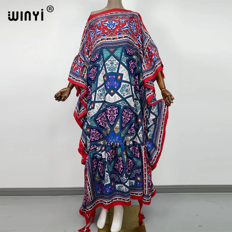 2022 Middle East NEW WINYI Women boho holiday kaftan winter Long Dress Arts Style Vintage O-neck Loose Ladies Casual Dresses