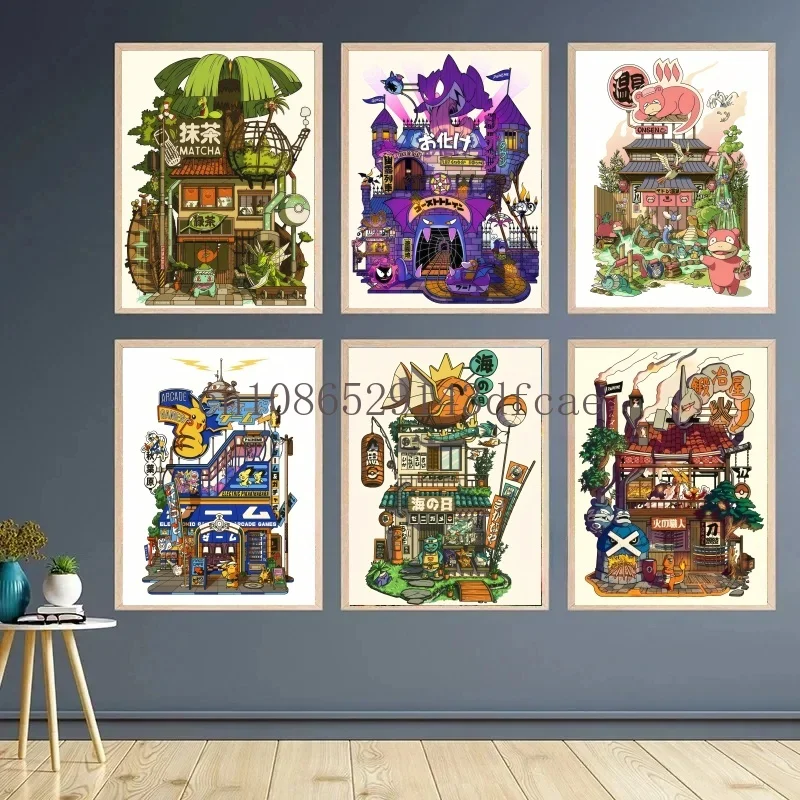 

Japanese Anime Pokemon Peripheral Poster Decor Pikachu Squirtle Wall Art Watercolor Canvas Painting Modern Room Decor Picture