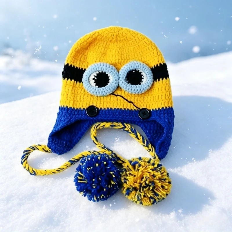 Minioned Hot New Handmade Crochet Ear Protection Hat Beanie Ski Mask Caps Beanie Accessories Hat with Earflaps Birthday Gifts view 5