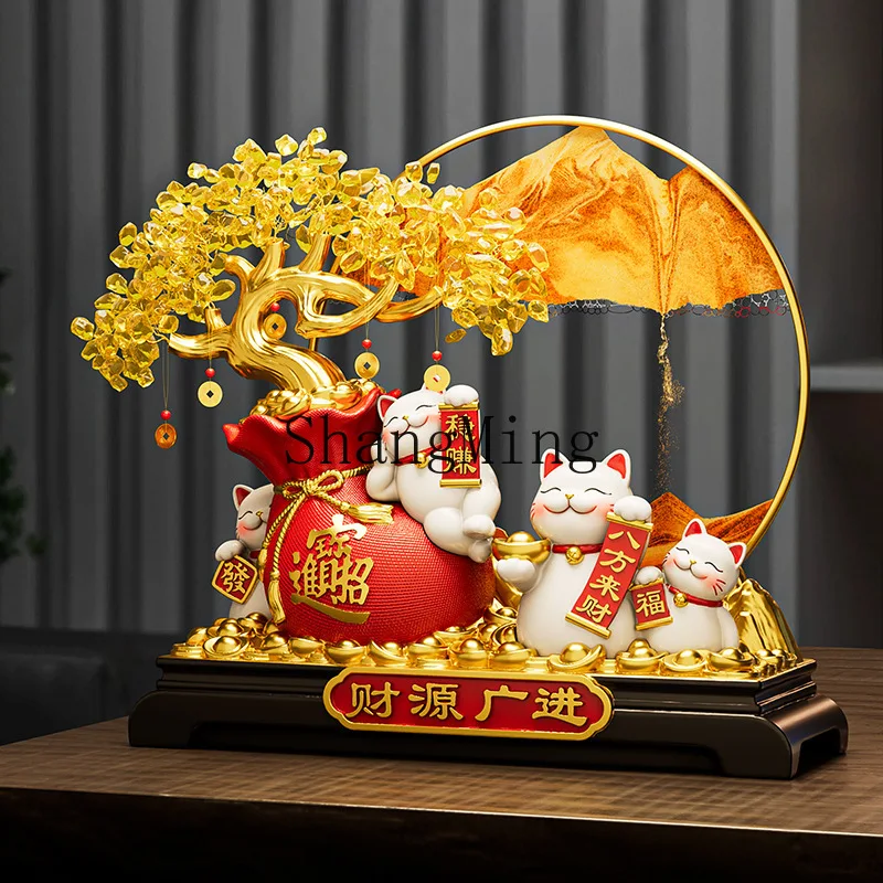 

SM New Chinese Fortune Tree Lucky Cat Ornament Opening Gift Living Room Store Front Desk Ornament