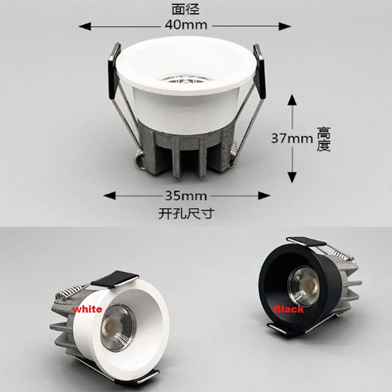 1/4 Buah Lampu Sorot LED Anti Silau 3W Lampu Downlight Langit-langit Led Mini Bohlam Bola Mata untuk Etalase Konter Kabinet 36 Derajat 220V
